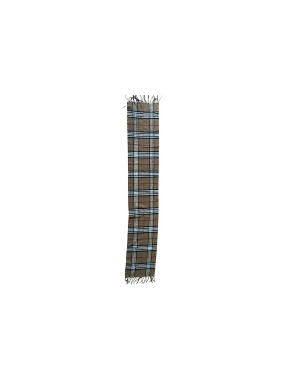 100% cashmere scarf, made Scotland, tan black white and red, approximately 64”